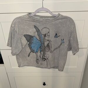 Gray Skeleton Butterfly Graphic Tee